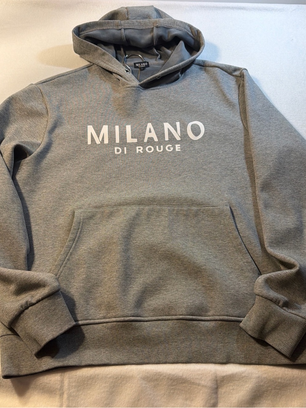 Milano Di Rouge Men's Heather Gray Pullover Hoodie with White Logo